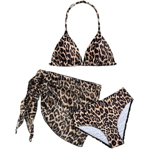 image:imageRoseSeek Girls 3 Piece Swimsuits Floral High Waisted Bikini Bathing Suit with Mesh Coverups SkirtBrown