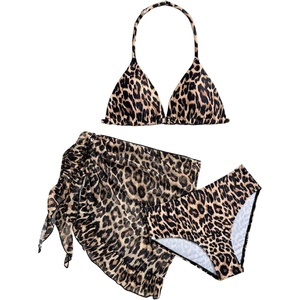image:imageRoseSeek Girls 3 Piece Swimsuits Floral High Waisted Bikini Bathing Suit with Mesh Coverups SkirtDeep Brown