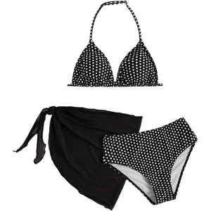 image:imageRoseSeek Girls 3 Piece Swimsuits Floral High Waisted Bikini Bathing Suit with Mesh Coverups SkirtDots Black