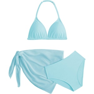 image:imageRoseSeek Girls 3 Piece Swimsuits Floral High Waisted Bikini Bathing Suit with Mesh Coverups SkirtMint Blue
