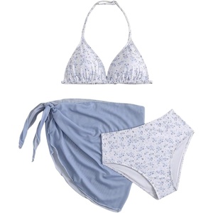 image:imageRoseSeek Girls 3 Piece Swimsuits Floral High Waisted Bikini Bathing Suit with Mesh Coverups SkirtMulticolor