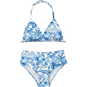 image:imageRoseSeek Girls Floral Halter Swimsuit High Waisted Triangle Boho 2 Piece Bikini Bathing Suit SwimwearBlue