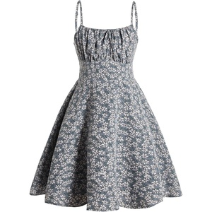 image:imageRoseSeek Girls Floral Print Summer Dress Bowknot Ruched Bust A Line Cami Dress High Waist Ruffle Hem Cute Sun DressesDark Blue