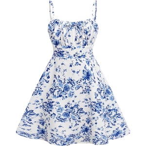 image:imageRoseSeek Girls Floral Print Summer Dress Bowknot Ruched Bust A Line Cami Dress High Waist Ruffle Hem Cute Sun DressesLight Blue