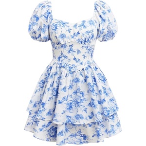 image:imageRoseSeek Girls Floral Summer Dress Layer Ruffle Sweetheart Neck Short Puff Sleeve A Line Casual DressBlue