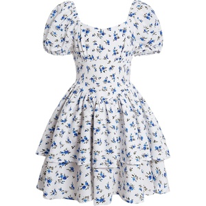 image:imageRoseSeek Girls Floral Summer Dress Layer Ruffle Sweetheart Neck Short Puff Sleeve A Line Casual DressFloral Blue and White