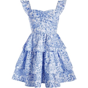image:imageRoseSeek Girls Floral Summer Dress Ruffle Shirred High Waist Ruched Sweetheart A Line Spring DressFloral Blue White