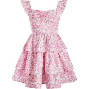 image:imageRoseSeek Girls Floral Summer Dress Ruffle Shirred High Waist Ruched Sweetheart A Line Spring DressFloral Pink
