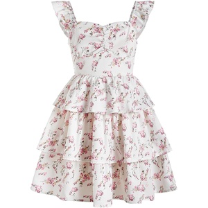 image:imageRoseSeek Girls Floral Summer Dress Ruffle Shirred High Waist Ruched Sweetheart A Line Spring DressPink and White