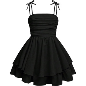 image:imageRoseSeek Girls Flowy Cami Dress Ruched Sleeveless Pink Layered Ruffle Kawaii Short Smocked Summer DressesBlack