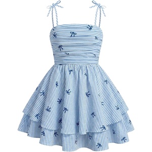 image:imageRoseSeek Girls Flowy Cami Dress Ruched Sleeveless Pink Layered Ruffle Kawaii Short Smocked Summer DressesBow Blue