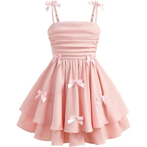 image:imageRoseSeek Girls Flowy Cami Dress Ruched Sleeveless Pink Layered Ruffle Kawaii Short Smocked Summer DressesBow Pink