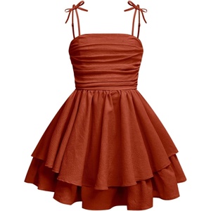 image:imageRoseSeek Girls Flowy Cami Dress Ruched Sleeveless Pink Layered Ruffle Kawaii Short Smocked Summer DressesBurnt Orange