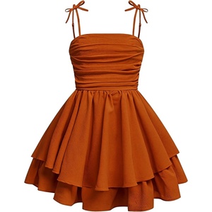 image:imageRoseSeek Girls Flowy Cami Dress Ruched Sleeveless Pink Layered Ruffle Kawaii Short Smocked Summer DressesDark Burnt Orange