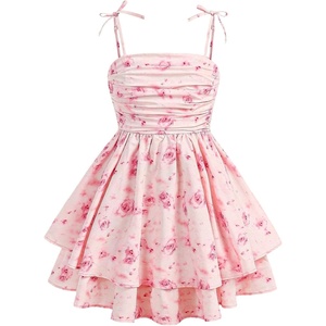 image:imageRoseSeek Girls Flowy Cami Dress Ruched Sleeveless Pink Layered Ruffle Kawaii Short Smocked Summer DressesFloral Pink