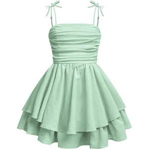 image:imageRoseSeek Girls Flowy Cami Dress Ruched Sleeveless Pink Layered Ruffle Kawaii Short Smocked Summer DressesGreen