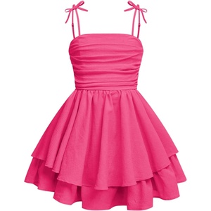 image:imageRoseSeek Girls Flowy Cami Dress Ruched Sleeveless Pink Layered Ruffle Kawaii Short Smocked Summer DressesHot Pink