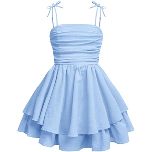 image:imageRoseSeek Girls Flowy Cami Dress Ruched Sleeveless Pink Layered Ruffle Kawaii Short Smocked Summer DressesLight Blue