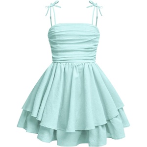 image:imageRoseSeek Girls Flowy Cami Dress Ruched Sleeveless Pink Layered Ruffle Kawaii Short Smocked Summer DressesLight Mint Green