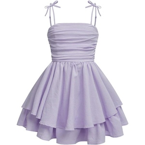 image:imageRoseSeek Girls Flowy Cami Dress Ruched Sleeveless Pink Layered Ruffle Kawaii Short Smocked Summer DressesMauve Purple