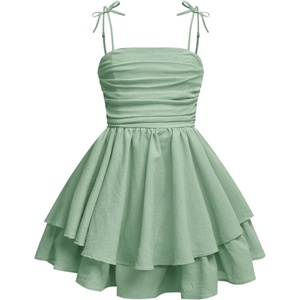 image:imageRoseSeek Girls Flowy Cami Dress Ruched Sleeveless Pink Layered Ruffle Kawaii Short Smocked Summer DressesMint Green