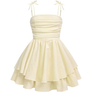 image:imageRoseSeek Girls Flowy Cami Dress Ruched Sleeveless Pink Layered Ruffle Kawaii Short Smocked Summer DressesMustard Yellow