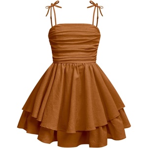 image:imageRoseSeek Girls Flowy Cami Dress Ruched Sleeveless Pink Layered Ruffle Kawaii Short Smocked Summer DressesOrange