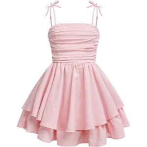 image:imageRoseSeek Girls Flowy Cami Dress Ruched Sleeveless Pink Layered Ruffle Kawaii Short Smocked Summer DressesPink