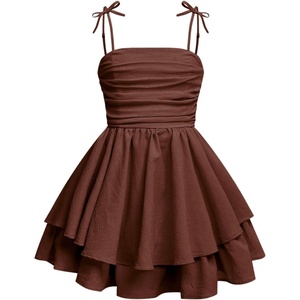image:imageRoseSeek Girls Flowy Cami Dress Ruched Sleeveless Pink Layered Ruffle Kawaii Short Smocked Summer DressesRust Brown