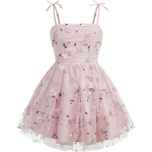 image:imageRoseSeek Girls Flowy Cami Dress Ruched Sleeveless Pink Layered Ruffle Kawaii Short Smocked Summer DressesSheer Pink