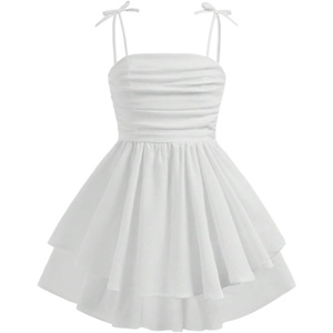 image:imageRoseSeek Girls Flowy Cami Dress Ruched Sleeveless Pink Layered Ruffle Kawaii Short Smocked Summer DressesWhite