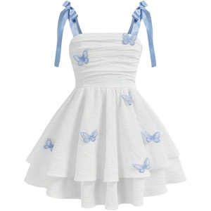 image:imageRoseSeek Girls Flowy Cami Dress Ruched Sleeveless Pink Layered Ruffle Kawaii Short Smocked Summer DressesWhite and Blue