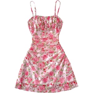 image:imageRoseSeek Girls Formal Cute Dresses Floral Mesh Ruched Mini Dress Spaghetti Strap Vacation Summer DressesBlue White
