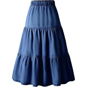 image:imageRoseSeek Girls Ruffle Hem Denim Maxi Skirt High Waisted A Line Skirts Retro Vintage OutfitsDark Wash