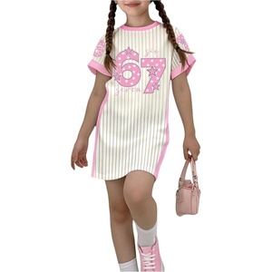 image:imageRoseSeek Girls Striped Number Graphic T Shirt Dress Short Sleeve Crewneck Summer A Line Jersey Mini DressMulticolor Pink
