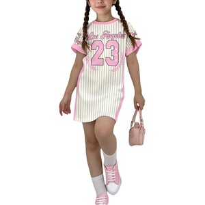 image:imageRoseSeek Girls Striped Number Graphic T Shirt Dress Short Sleeve Crewneck Summer A Line Jersey Mini DressMulticolor Print