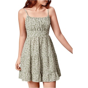 image:imageRoseSeek Girls Summer Dress Floral Ruffle Hem Spaghetti Strap Ruched Bust Cami Short Dress SundressGreen