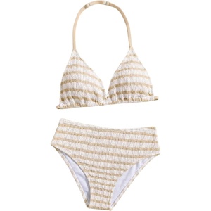 image:imageRoseSeek Girls Tie Dye Smocked 2 Piece Swimwear Sets Backless Halter Bikini Cute Brief Bathing SuitApricot