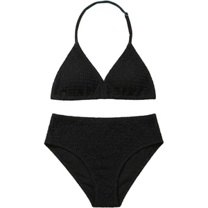 image:imageRoseSeek Girls Tie Dye Smocked 2 Piece Swimwear Sets Backless Halter Bikini Cute Brief Bathing SuitBlack