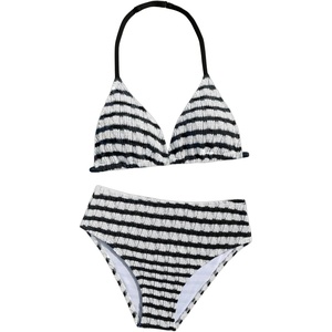 image:imageRoseSeek Girls Tie Dye Smocked 2 Piece Swimwear Sets Backless Halter Bikini Cute Brief Bathing SuitBlack Striped