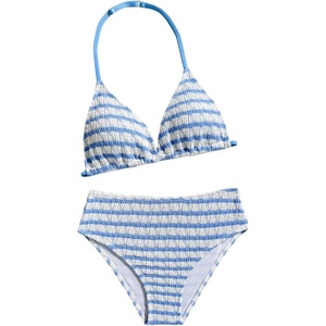 image:imageRoseSeek Girls Tie Dye Smocked 2 Piece Swimwear Sets Backless Halter Bikini Cute Brief Bathing SuitBlue and White