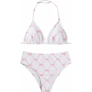 image:imageRoseSeek Girls Tie Dye Smocked 2 Piece Swimwear Sets Backless Halter Bikini Cute Brief Bathing SuitBow Pink
