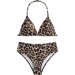 image:imageRoseSeek Girls Tie Dye Smocked 2 Piece Swimwear Sets Backless Halter Bikini Cute Brief Bathing SuitCheetah Brown