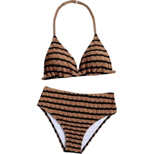 image:imageRoseSeek Girls Tie Dye Smocked 2 Piece Swimwear Sets Backless Halter Bikini Cute Brief Bathing SuitCoffee