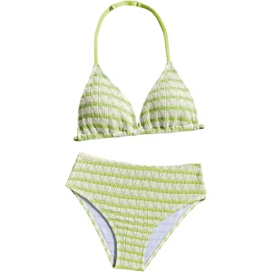 image:imageRoseSeek Girls Tie Dye Smocked 2 Piece Swimwear Sets Backless Halter Bikini Cute Brief Bathing SuitGreen Striped