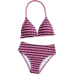 image:imageRoseSeek Girls Tie Dye Smocked 2 Piece Swimwear Sets Backless Halter Bikini Cute Brief Bathing SuitHot Pink and Black