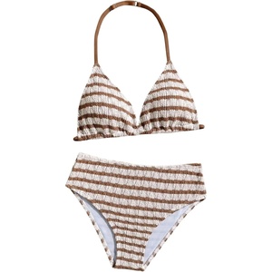 image:imageRoseSeek Girls Tie Dye Smocked 2 Piece Swimwear Sets Backless Halter Bikini Cute Brief Bathing SuitKhaki