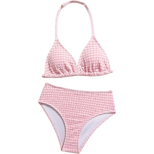 image:imageRoseSeek Girls Tie Dye Smocked 2 Piece Swimwear Sets Backless Halter Bikini Cute Brief Bathing SuitLight Striped Pink
