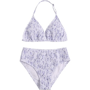 image:imageRoseSeek Girls Tie Dye Smocked 2 Piece Swimwear Sets Backless Halter Bikini Cute Brief Bathing SuitMauve Purple