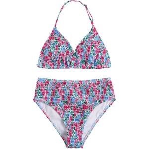 image:imageRoseSeek Girls Tie Dye Smocked 2 Piece Swimwear Sets Backless Halter Bikini Cute Brief Bathing SuitMulticolor Red